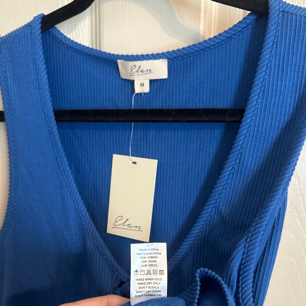 Elan Tie-Front Sleeveless Round Neck Crop Top, Vibrant Blue, Sz M - Picture 4 of 4